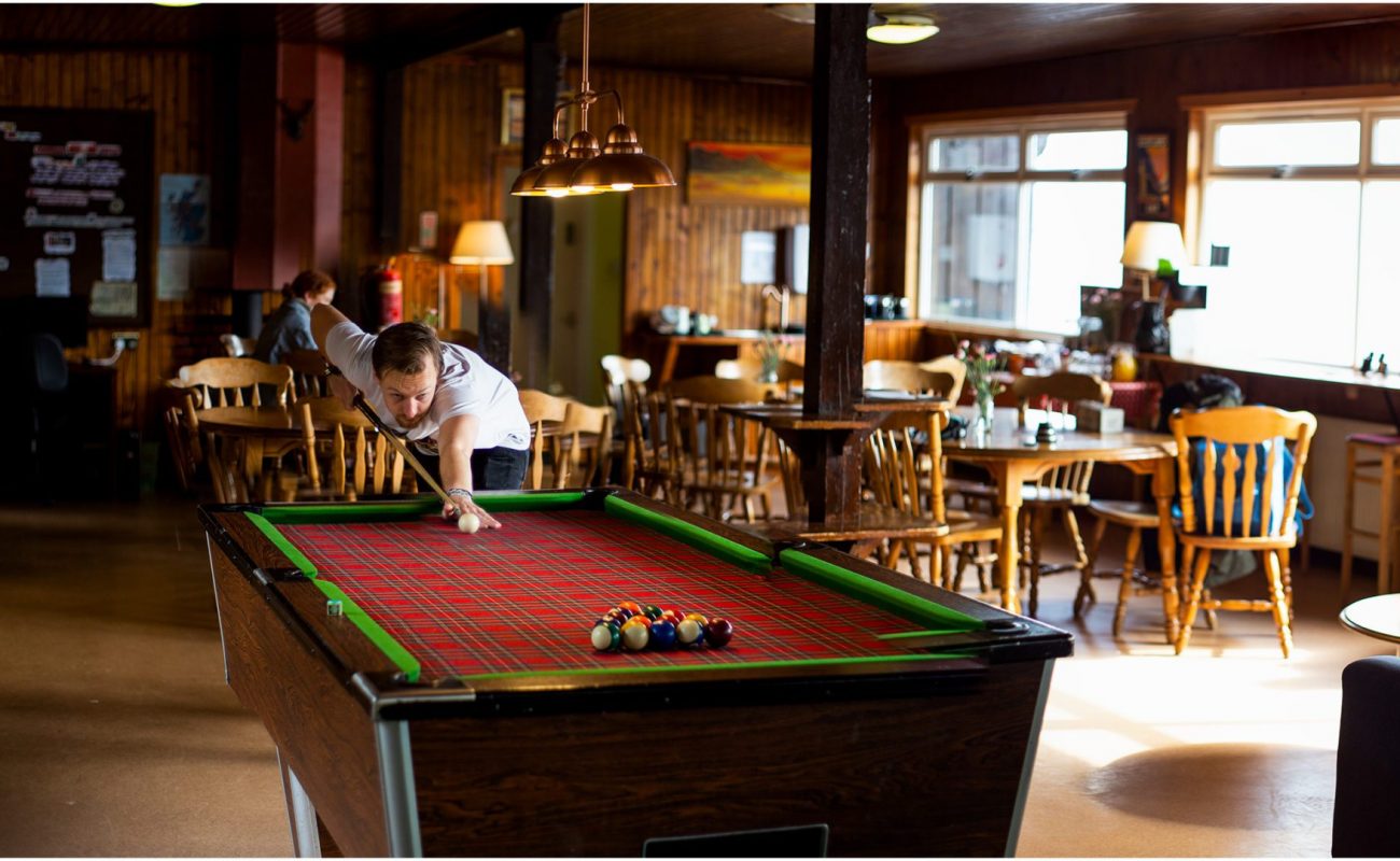 Pool table of Lochside Hostel